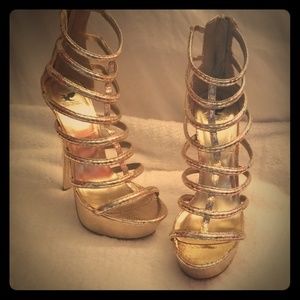 Gold caged heels